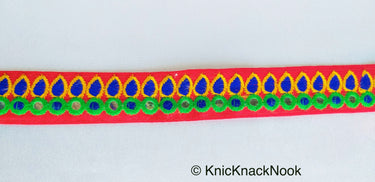 Mirrored Fabric Trim In Beige And Brown / Black and Orange / Beige And Red / Red And Blue, Approx. 30mm Wide - 210119L390/91/92/93